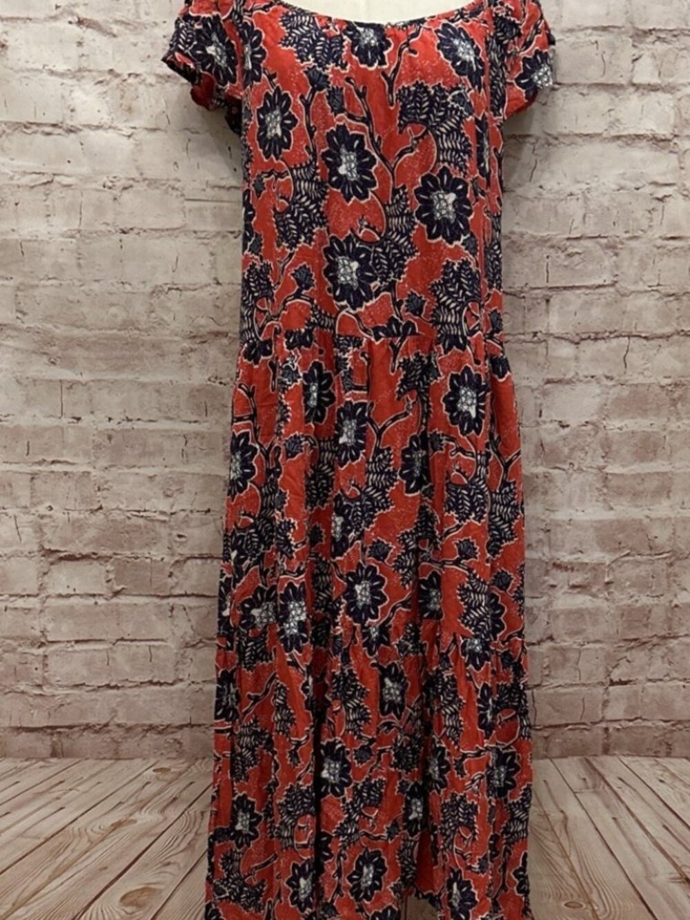 Knox Rose Floral Maxi Dress Flutter Sleeve Rebel Red Blue BOHO Peasant Size S